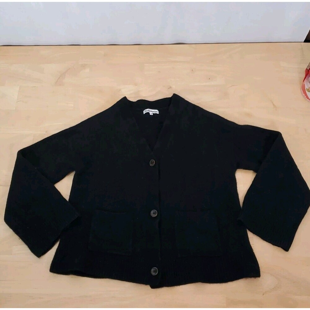 Reformation Cardigan Women's Sz M Black Bell Sleeve Wool Academia Witchy Goth